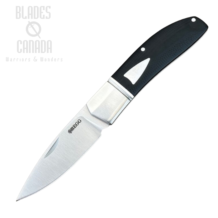 Begg Knives Traditional Slipjoint Folding Knife Large, 14C28N Satin Drop Point Blade, G10 Black, BG037